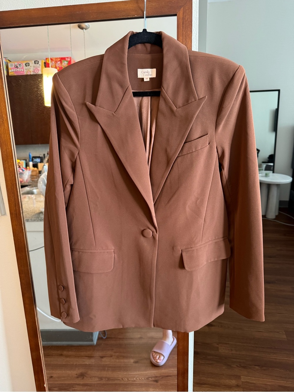 Camila Coelho Brown Single-Button Tailored Blazer